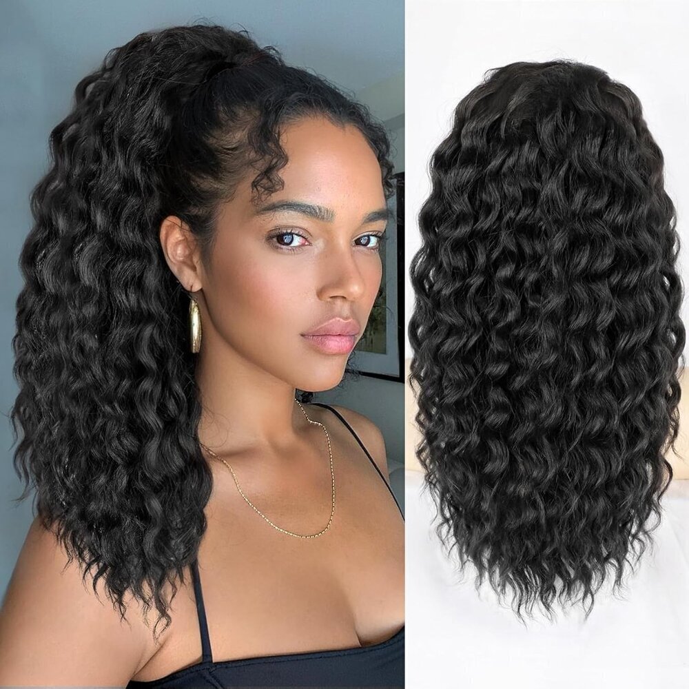 Curly Ponytail Extension Synthetic 18 Inch Drawstring for Black Women